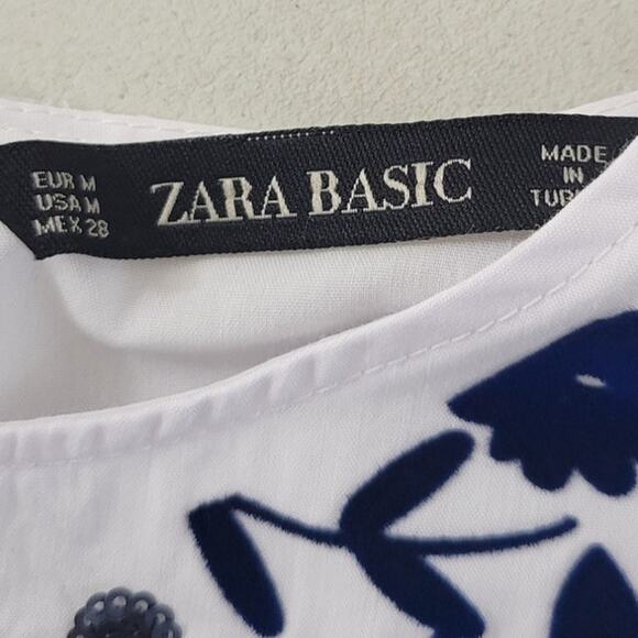 Zara Basic Shirt Womens Medium Sequins Ruffled Modern French Sleek Clean Blouse - Picture 8 of 8